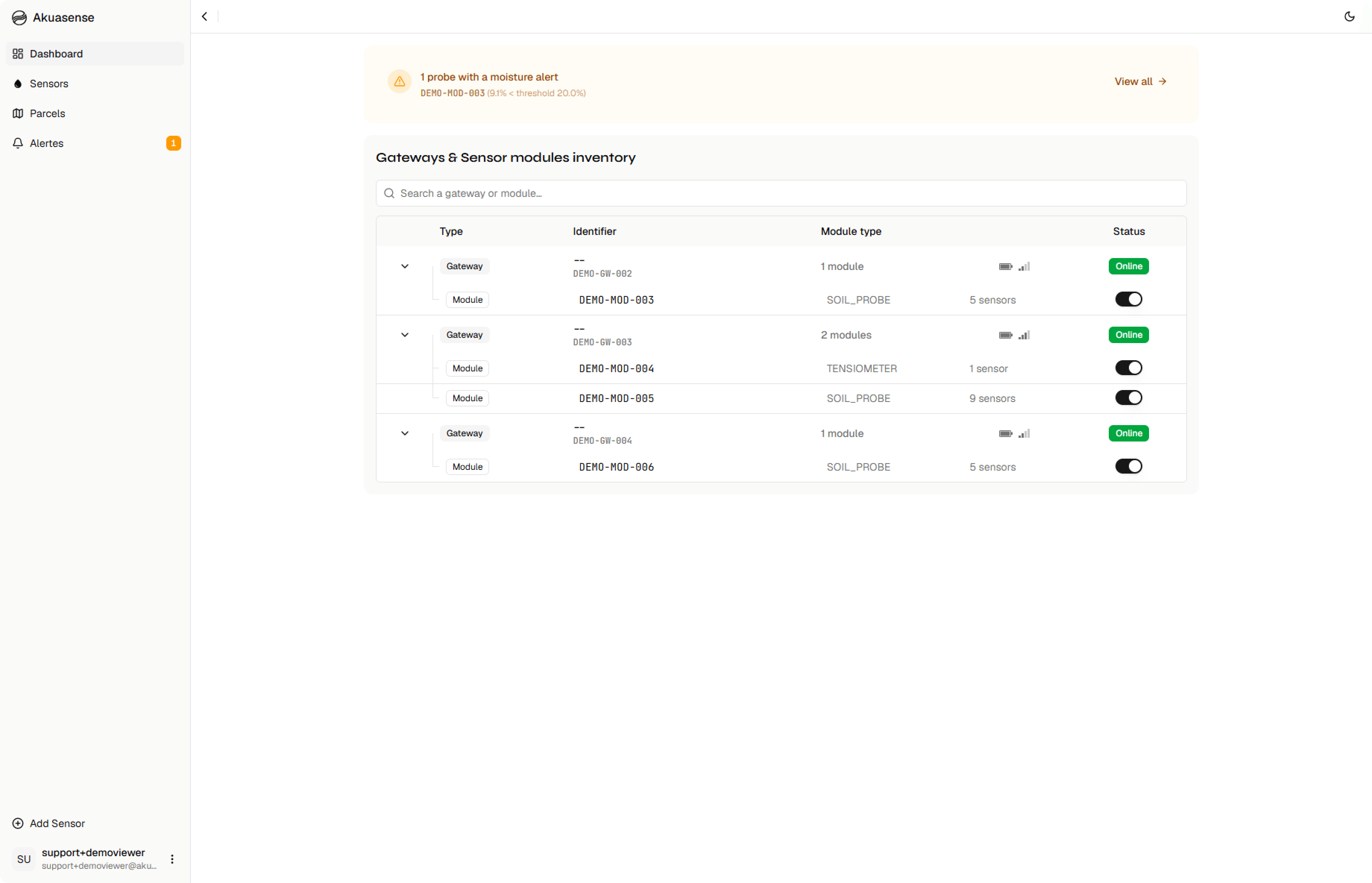 Dashboard and probe inventory