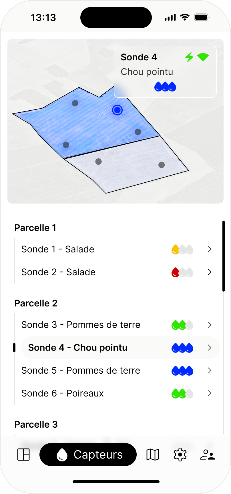 Liste des sondes dans Akua Hub